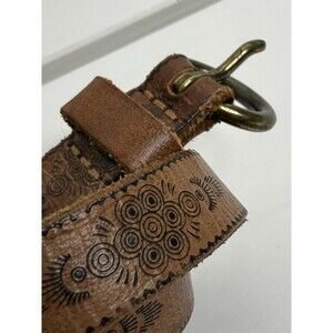 Genuine Leather Tooled Brown Belt Boho Western Rustic Handmade Style